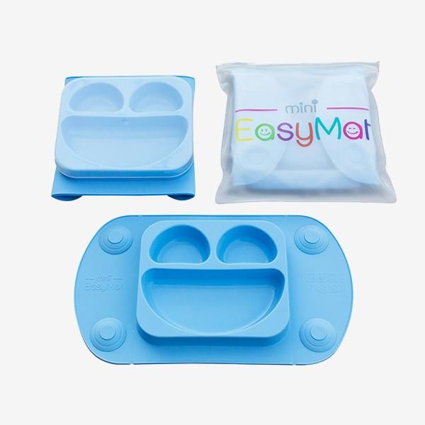 EasyMat Mini Portable Baby Suction Plate with Lid and Carry Case - Blue