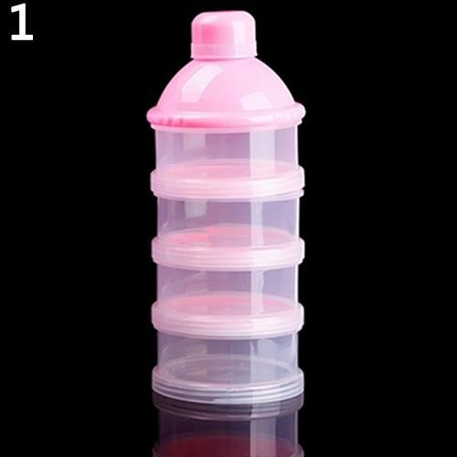 Travel Kids Baby Feeding 4 Layers Milk Powder Dispenser Bottle Storage Container - Pink