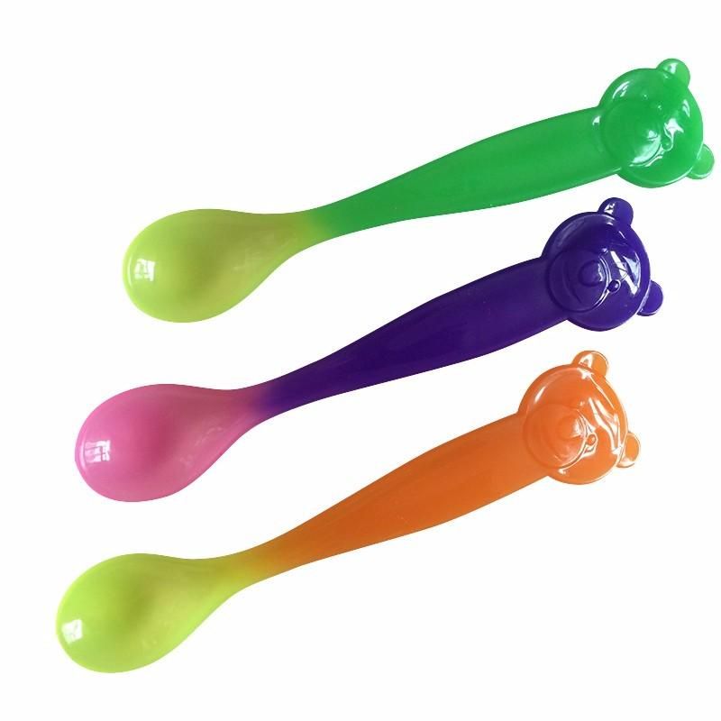 Baby Spoon Lot Heat Sensing Safe PP Handle Learning Thermal Baby Spoon Tableware Kids - Orange