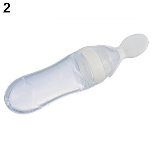 90ML Silicone Extrusion Type Feeding Spoon Rice Paste Feeding Bottle for Baby - White